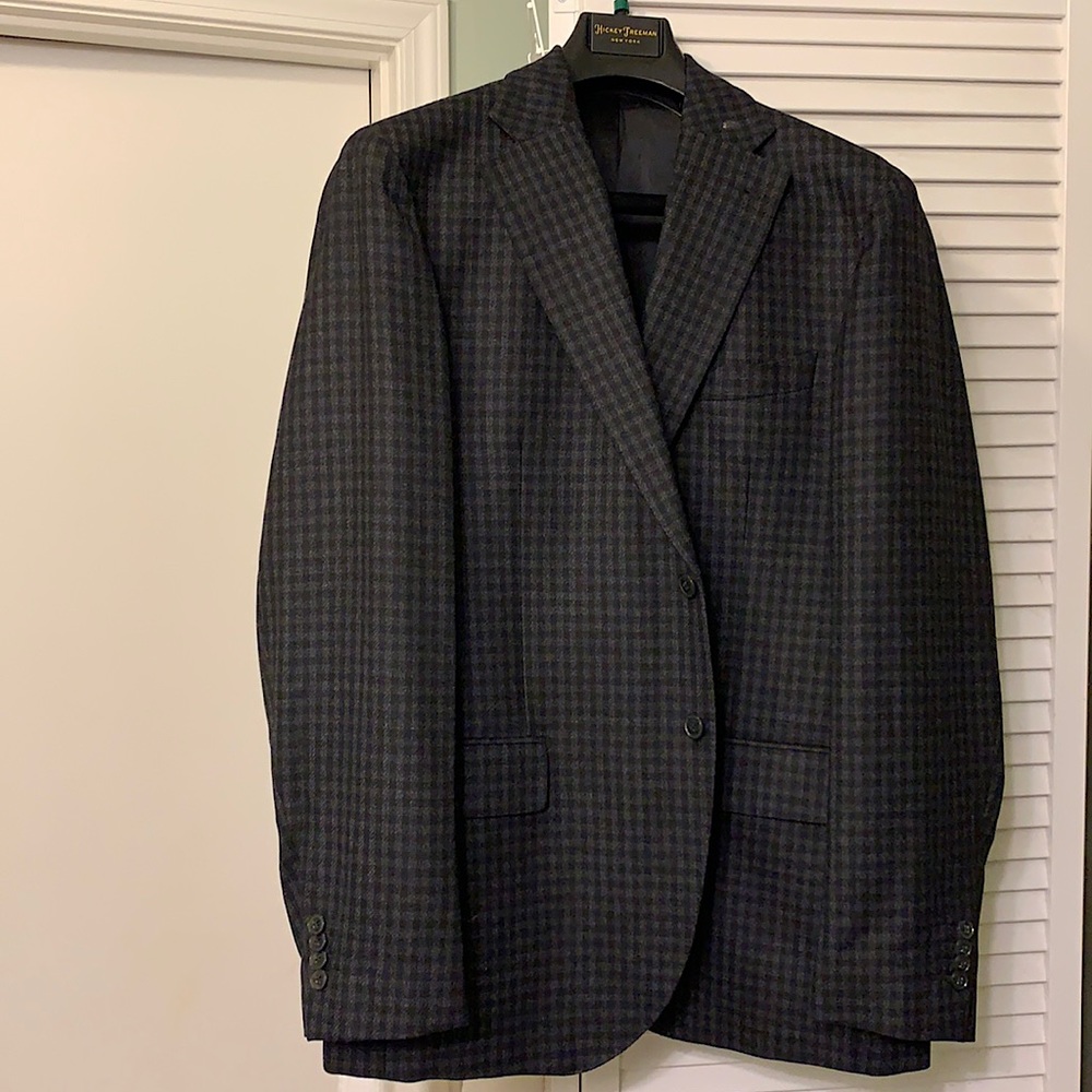 Lubiam men’s black/gray plaid cotton/wool 54R